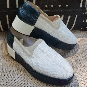 Anthrologie Woven B/W Color Blocked Loafers